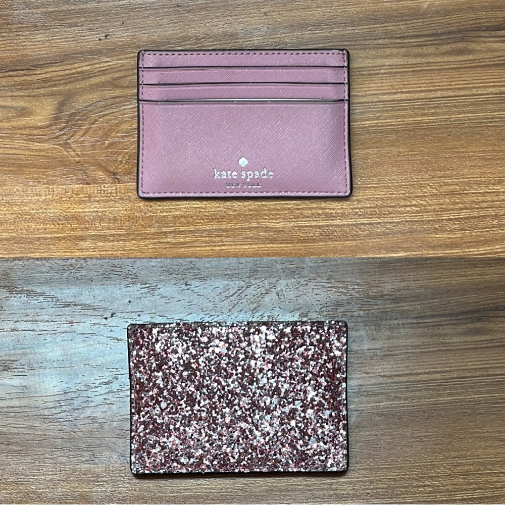 Kate Spade pink card holder with glitter back